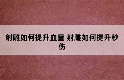 射雕如何提升血量 射雕如何提升秒伤